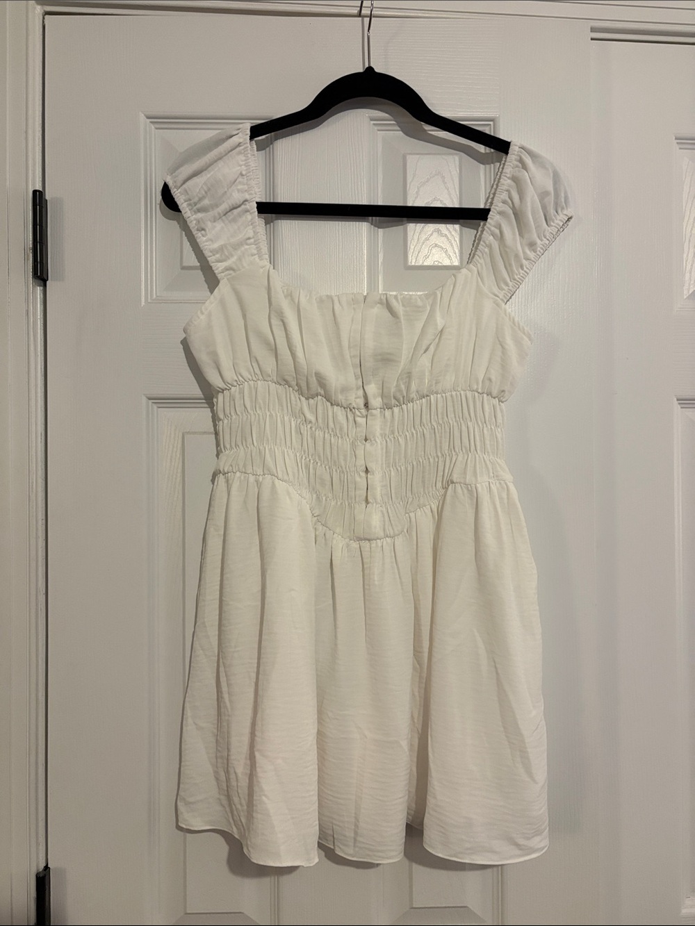 Mixed Threads White Smocked Coquette Mini Dress with Square Neck